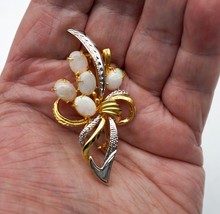 Goldtone &amp; Silvertone Ribbon Bow Design Brooch with 5 Australian Opals ~ Video - £25.70 GBP