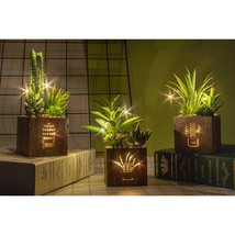 Set Of 3 Artificial S With Led Lights In Wooden Box, Artificial Plants Plastic F - £37.95 GBP