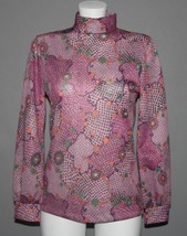 VTG Abstract Floral Vines Fish Scale Circles Stretchy Turtleneck Tunic T... - $18.99