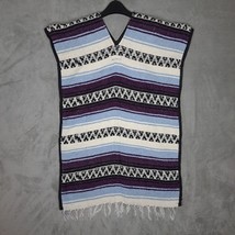 Traditional Mexican Poncho ONE SIZE FITS ALL Blanket Serape Gaban Blue Purple - £21.98 GBP