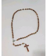 Vtg Wall Rosary Crucifix Hand Carved Wooden Beads Terra Santa HolyLand J... - $34.19 CAD