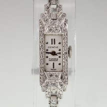 Geneve Platinum Diamond Women&#39;s Hand-Winding Watch w/ Milgrain Detailing - £1,893.41 GBP