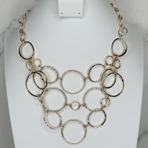 Chico&#39;s Hammered Metal Gold Tone Chain Link Bib Necklace - £15.56 GBP