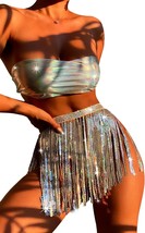 Bandeau Top Tassels Skirt 3 Pcs Bikini Set - £44.97 GBP