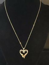 17” Gold Tone Chain With Gold Tone And Rhinestone Heart Pendant - £16.23 GBP