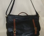 Fossil Field Messenger Bag Cow Hide Leather Black With Brown Accents - $39.59