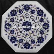 12&#39;&#39; White Marble Top Coffee Table Tops, Lapis Floral Inlay Marquetry Ho... - $298.30