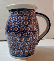 Boleslawiec Hand Made Poland Pottery W4 Water Pitcher Jug Brown Blue Polka Dots - £55.77 GBP