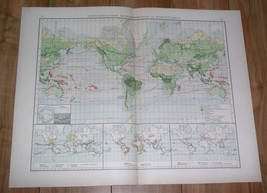 1899 Antique Map Of The World Vegetation Oc EAN Currents Plants America Asia - $24.70