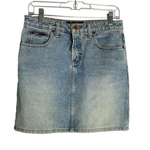 Vintage 90s LEI Denim Mini Jean Skirt 5 Med Wash 5 Pocket Button Zip Bel... - $32.52