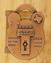 Copper Texas State Judge Padlock Badge Odyssey Of The Mind 2014 Brooch Pin - £12.57 GBP