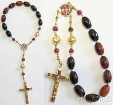 Catholic One Decade Rosary Chaplet - Black Agate, Ruby, Enamel and Vermeil - £91.00 GBP