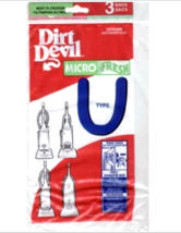 3 pk Dirt Devil Type U Microfresh Vacuum Bags part 3920750001 - £6.21 GBP
