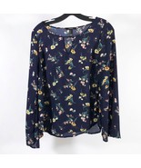Forever 21 Women&#39;s Navy Floral Flare Sleeve Blouse Wms Size Small - $256.55 MXN