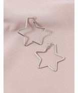 Star Silver Earrings Celestial Minimal Geometric Large Hoop New - £10.05 GBP