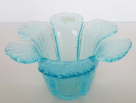 Vintage Viking light blue glass 6 petal flower pot dish candle holder - £47.64 GBP