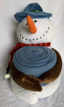 Plush Snowman Holding Blue Fleece Throw Blanket Christmas Cuddly Decorat... - $21.99