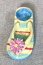 Nantucket Home Whimsical Stripes Applied Flower Flip Flop Tealight Candle Holder - £7.78 GBP