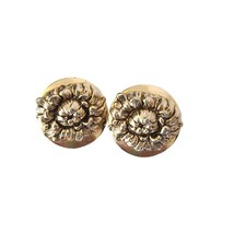 Chrysanthemum Mum Goldtone Clip On Earrings Round Floral Vintage - £13.21 GBP