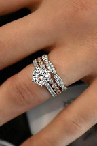 14K White Gold Over 2.12CT Round Cut Diamond Engagement Wedding Trio Ring Set - £92.41 GBP