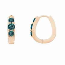 ANGARA Natural Blue Diamond Round Hoops Earrings with Diamond in 14K Gold - £405.04 GBP