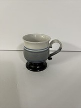 Stoneware Blue White Grey Horizontal Stripes Footed Mug Made in Japan - $19.62