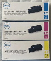 Dell 1250 1350 1355 C1760 Cyan Magenta Yellow Toner Set C5GC3 XMX5D WM2JC Sealed - £108.48 GBP