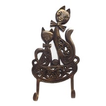 Solid Brass Clothes Hanger set 9.8&quot; Vintage Pants Hook Cat Statue Wall M... - $64.00+