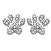 10K White Gold 0.10 Ct Diamond Fashion Dog Paw Print Earrings - £167.33 GBP