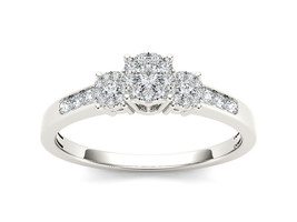 10K White Gold 0.33 Ct Diamond Three Stone Cluster Engagement Ring - £303.04 GBP