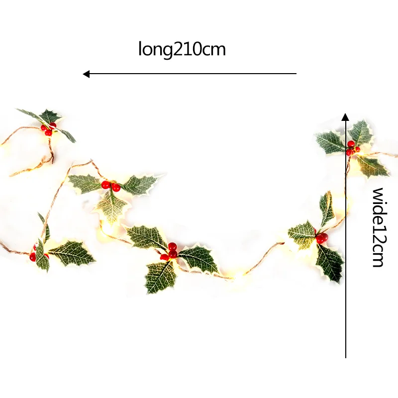 2M Christmas Gar Lights String Red Berry Leaves Xmas Tree Decor Lights New Year  - £56.19 GBP