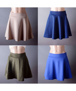 Womens Casual Stretch High Waist Pleated Solid Skater Flared Mini Skirt ... - $9.99