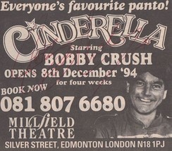 Bobby Crush Cinderella London Millfield Theatre Hand Signed Rare Ephemera - $6.99