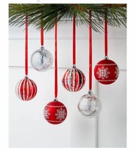 Holiday Lane Chalet You Stay, Red &amp; Silver Shatterproof Ornaments, Set of 6 - £13.99 GBP