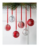 Holiday Lane Chalet You Stay, Red &amp; Silver Shatterproof Ornaments, Set of 6 - £13.70 GBP