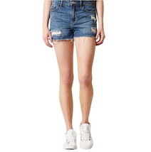 Guilded Intent Buckle High Rise Jean Shorts Size 26 Distressed Blue Denim - $17.31