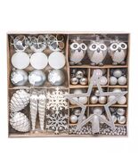 90-Piece, White &amp; Silver, Ornament Set, Snow Owls, Snowflakes, Cones - $49.99