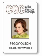 Peggy Olson, Cutler Gleason &amp; Chaough MAD MEN pin Fastener Name Badge Halloween  - £11.20 GBP