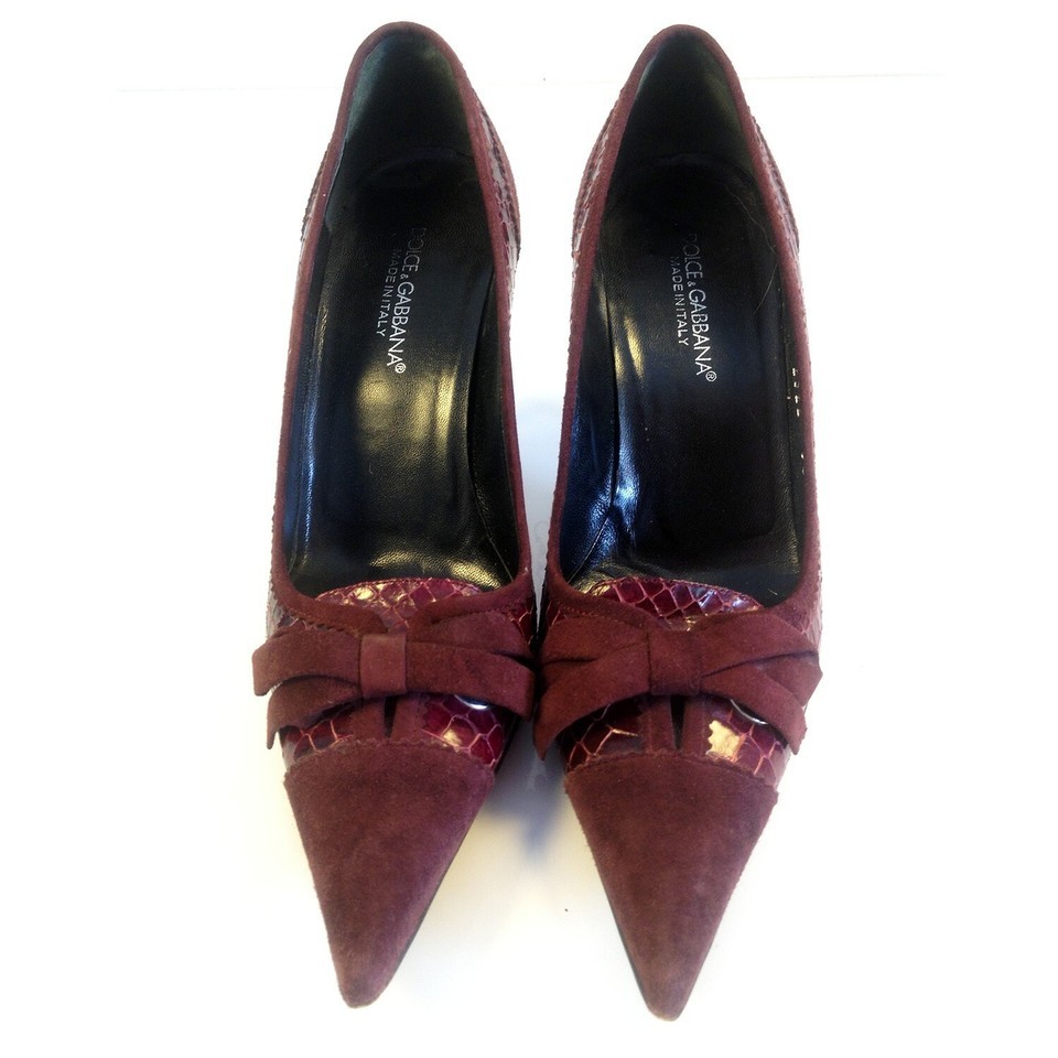 Dolce & Gabbana bordeaux snakeskin & suede leather pointy classic pumps Item image 5