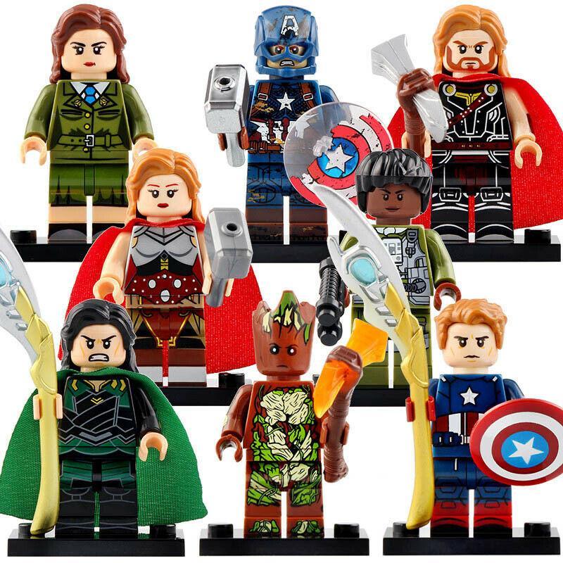 8Pcs Captain America Jane Foster Loki Monica Rambeau Thor Marvel Minifigures Toy