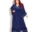 City Chic Womens Embroidered Folklore Maxi Dress Bell Sleeve Boho Blue X... - $56.09