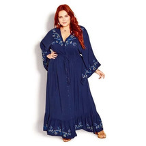 City Chic Womens Embroidered Folklore Maxi Dress Bell Sleeve Boho Blue XS/14 - £44.83 GBP