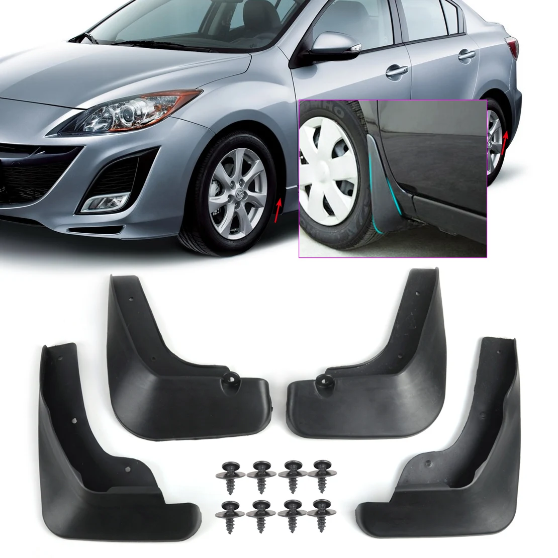 beler 4pcs/set Mud Flaps Flap Splash Guards Mudguard with Screws For Mazda 3 i - £24.15 GBP