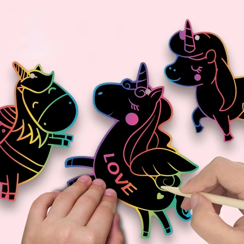 DIY Scratch Paper Card Art Unicorn Dinosaur Handmade Painting Toys Parent-Child - £8.38 GBP
