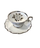 Schumann Arzberg Germany Moon Rose Vintage Footed Tea Cup Saucer Set Sil... - $29.40