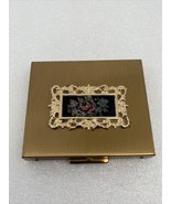 Vintage Frame Flower Embroidered Gold Tone Makeup Compact with Mirror Es... - $18.69