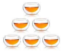 Heat Thermal Resistant Double Wall Insulated Glass Sake or Tea Cup Set of 6 Cups - £20.83 GBP