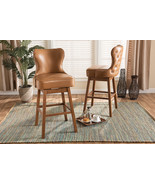 Putri Tan Faux Leather Walnut Brown 2Pc Swivel Bar Stool Set - $464.00