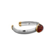 24K Gold Plated Oval Red Solitaire Baltic Amber Flex Cuff Womens Bangle Bracelet - £217.47 GBP