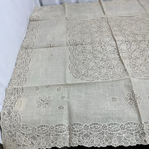 Ecru Vinyl Crochet Lace Tablecloth Table Doily Square 34x34 - $9.99